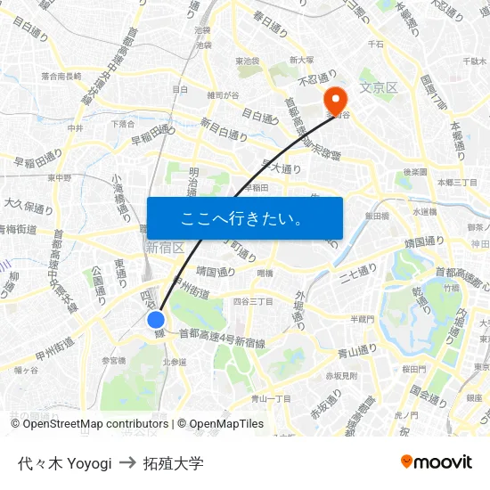 代々木 Yoyogi to 拓殖大学 map