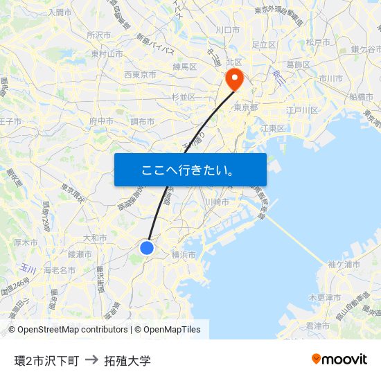 環2市沢下町 to 拓殖大学 map