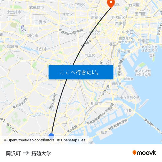 岡沢町 to 拓殖大学 map