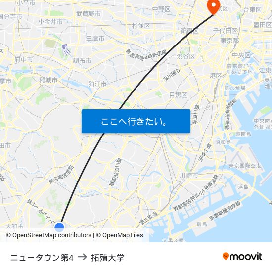 ニュータウン第4 to 拓殖大学 map