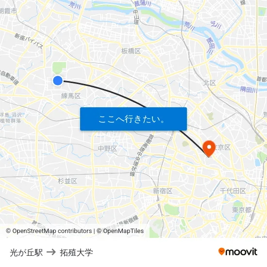 光が丘駅 to 拓殖大学 map