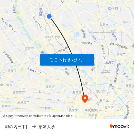 堀の内三丁目 to 拓殖大学 map