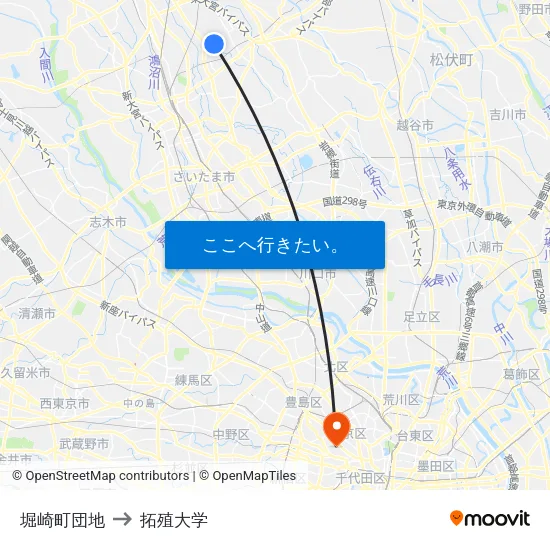 堀崎町団地 to 拓殖大学 map