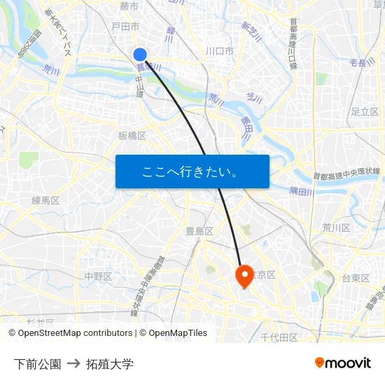 下前公園 to 拓殖大学 map