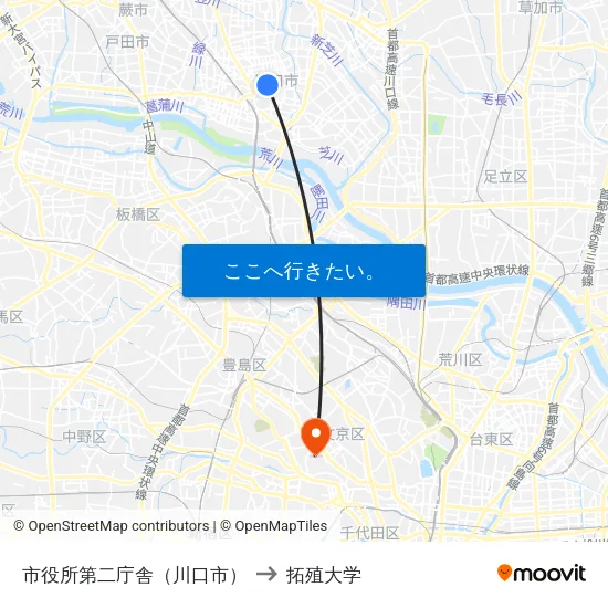 市役所第二庁舎（川口市） to 拓殖大学 map