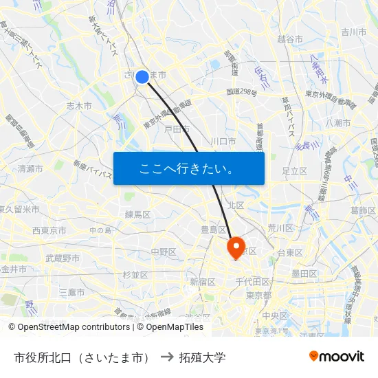 市役所北口（さいたま市） to 拓殖大学 map