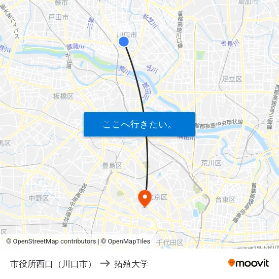 市役所西口（川口市） to 拓殖大学 map