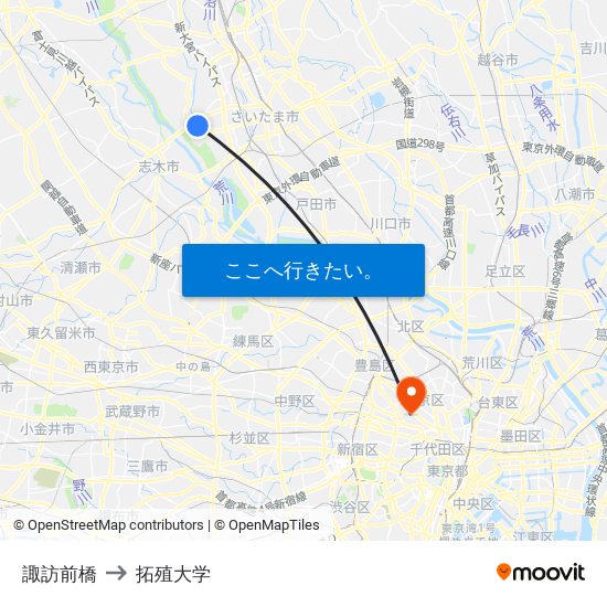諏訪前橋 to 拓殖大学 map