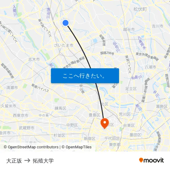 大正坂 to 拓殖大学 map
