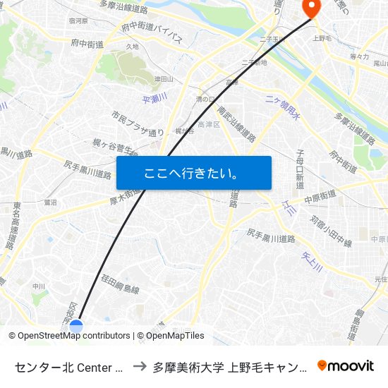 センター北 Center Kita to 多摩美術大学 上野毛キャンパス map