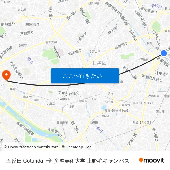 五反田 Gotanda to 多摩美術大学 上野毛キャンパス map