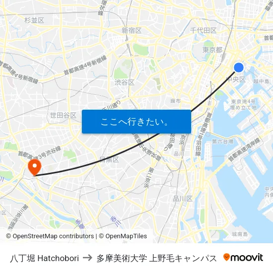 八丁堀 Hatchobori to 多摩美術大学 上野毛キャンパス map