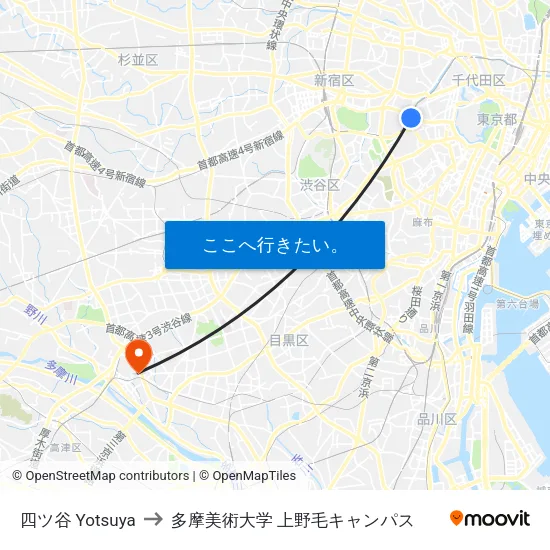 四ツ谷 Yotsuya to 多摩美術大学 上野毛キャンパス map