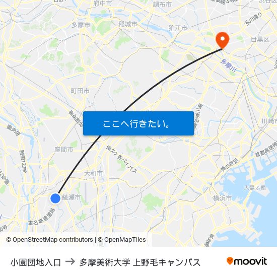 小園団地入口 to 多摩美術大学 上野毛キャンパス map