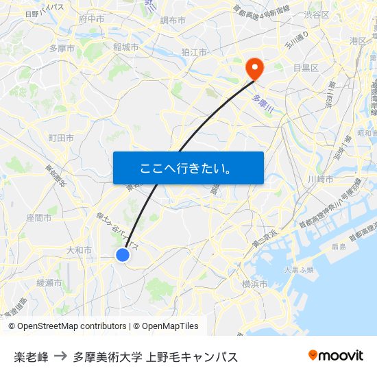 楽老峰 to 多摩美術大学 上野毛キャンパス map