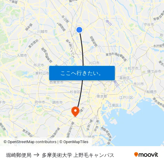 堀崎郵便局 to 多摩美術大学 上野毛キャンパス map