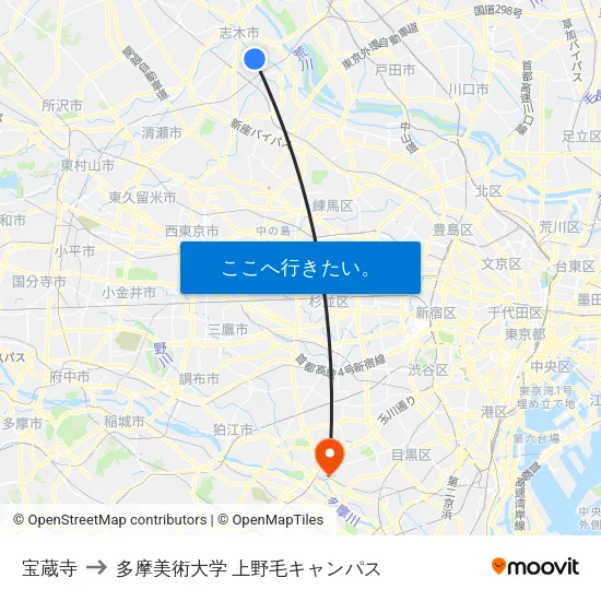 宝蔵寺 to 多摩美術大学 上野毛キャンパス map