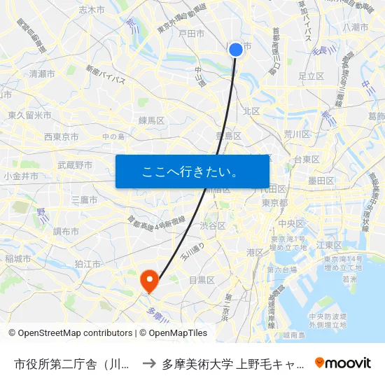 市役所第二庁舎（川口市） to 多摩美術大学 上野毛キャンパス map