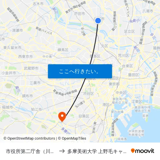 市役所第二庁舎（川口市） to 多摩美術大学 上野毛キャンパス map