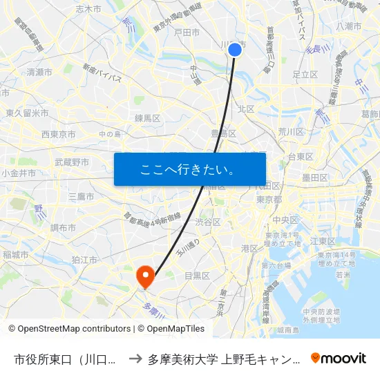 市役所東口（川口市） to 多摩美術大学 上野毛キャンパス map