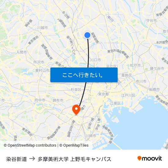 染谷新道 to 多摩美術大学 上野毛キャンパス map