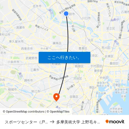 スポーツセンター（戸田市） to 多摩美術大学 上野毛キャンパス map
