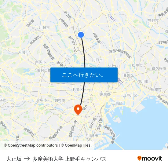 大正坂 to 多摩美術大学 上野毛キャンパス map