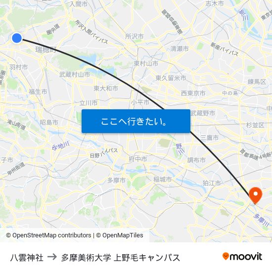 八雲神社 to 多摩美術大学 上野毛キャンパス map