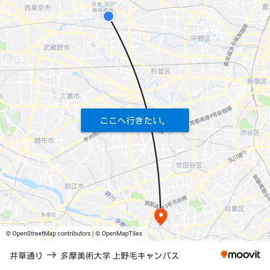 井草通り to 多摩美術大学 上野毛キャンパス map