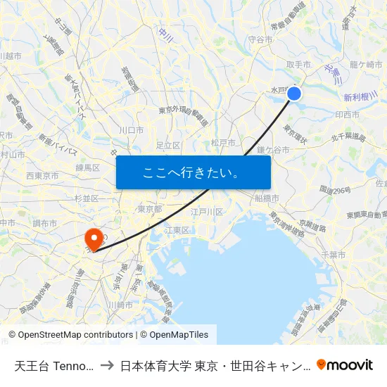 天王台 Tennodai to 日本体育大学 東京・世田谷キャンパス map