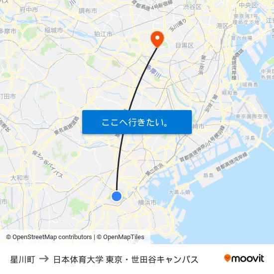 星川町 to 日本体育大学 東京・世田谷キャンパス map
