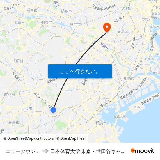 ニュータウン第3 to 日本体育大学 東京・世田谷キャンパス map