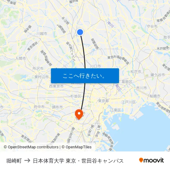 堀崎町 to 日本体育大学 東京・世田谷キャンパス map