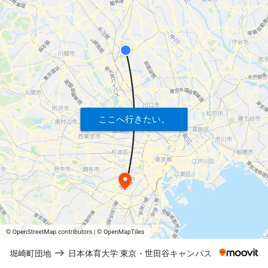 堀崎町団地 to 日本体育大学 東京・世田谷キャンパス map