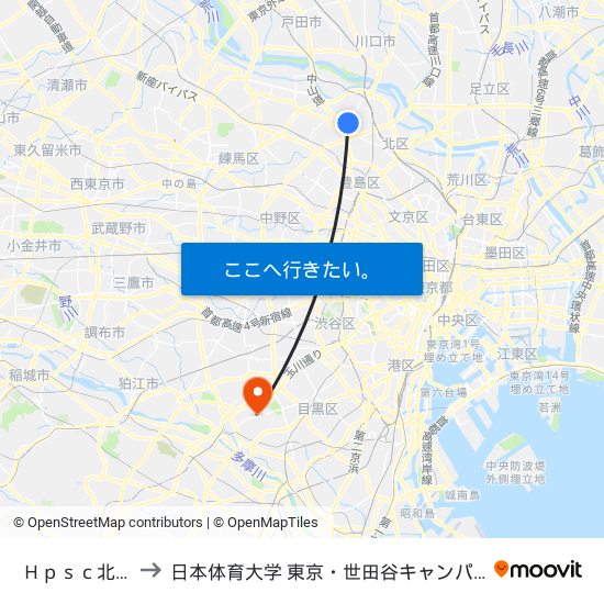 Ｈｐｓｃ北門 to 日本体育大学 東京・世田谷キャンパス map