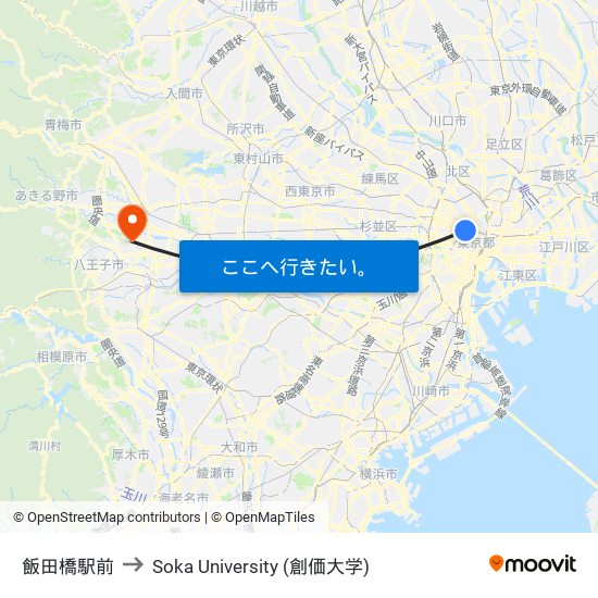 飯田橋駅前 to Soka University (創価大学) map