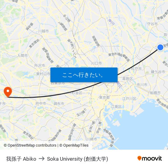 我孫子 Abiko to Soka University (創価大学) map