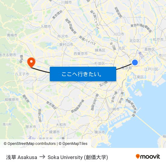 浅草 Asakusa to Soka University (創価大学) map