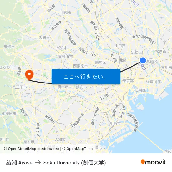 綾瀬 Ayase to Soka University (創価大学) map