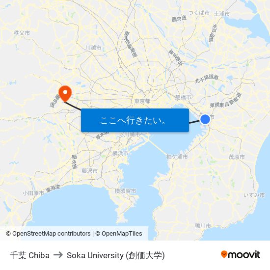 千葉 Chiba to Soka University (創価大学) map