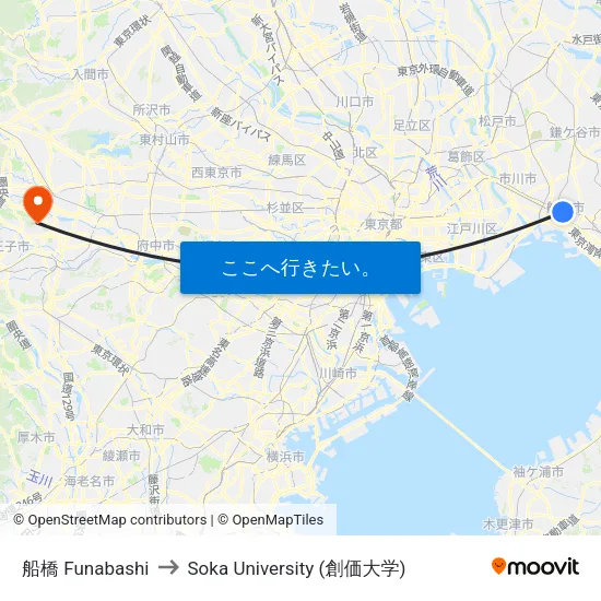 船橋 Funabashi to Soka University (創価大学) map