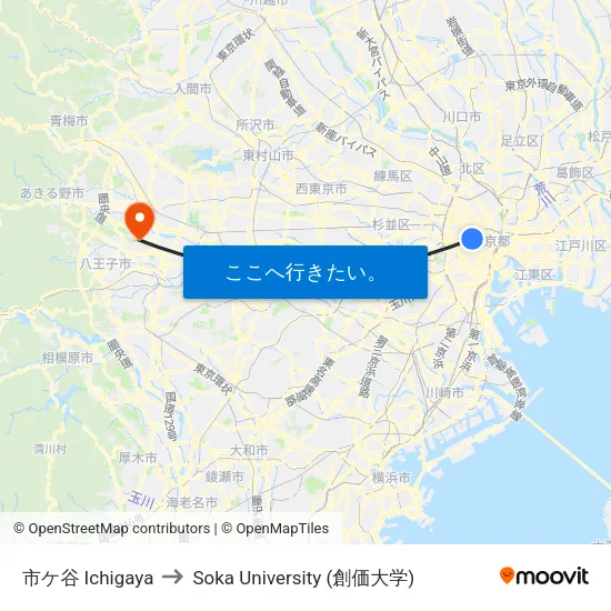 市ケ谷 Ichigaya to Soka University (創価大学) map