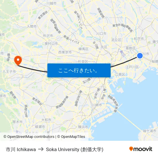 市川 Ichikawa to Soka University (創価大学) map
