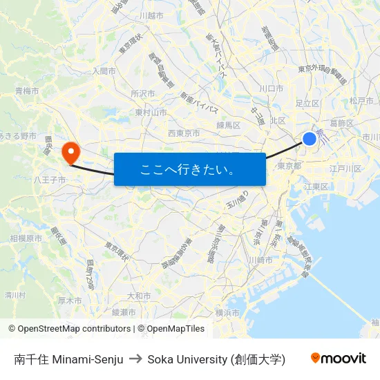 南千住 Minami-Senju to Soka University (創価大学) map