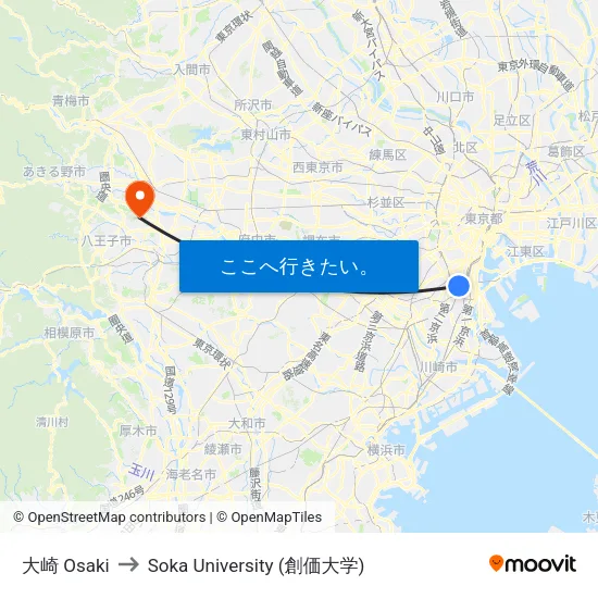 大崎 Osaki to Soka University (創価大学) map