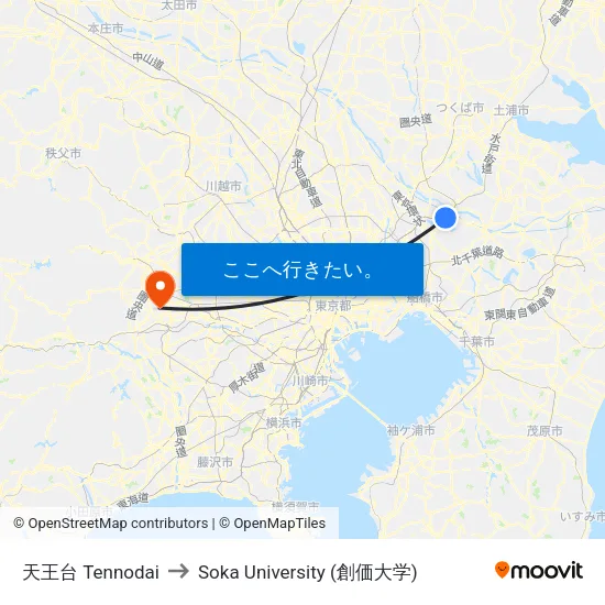 天王台 Tennodai to Soka University (創価大学) map