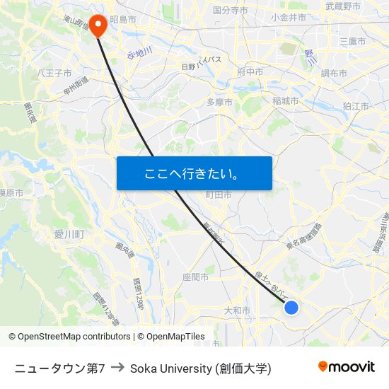 ニュータウン第7 to Soka University (創価大学) map
