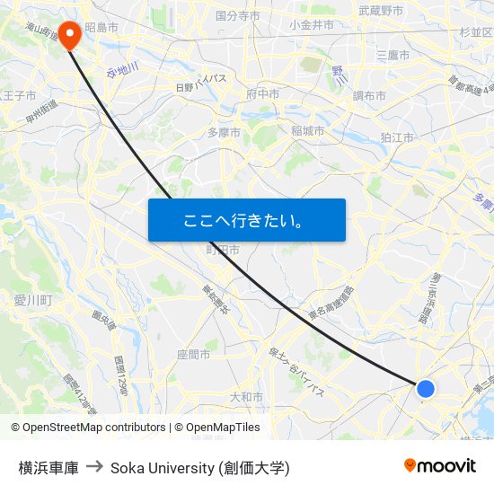 横浜車庫 to Soka University (創価大学) map