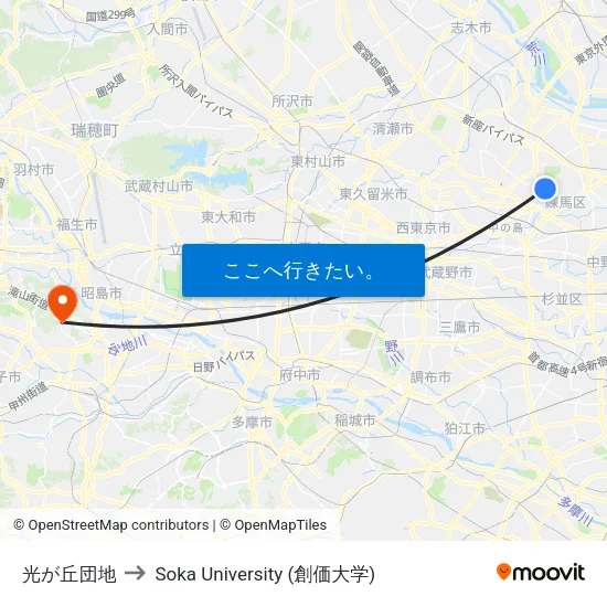 光が丘団地 to Soka University (創価大学) map