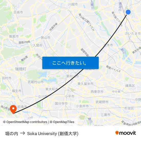 堀の内 to Soka University (創価大学) map